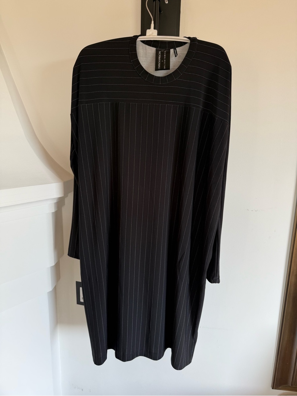 Norma Kamali Black Pinstripe Crewneck Tunic